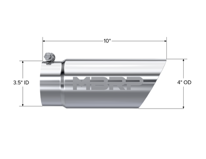 Exhaust Tip 4 Inch O.D. Dual Wall Angled 3 1/2 Inch Inlet 10 Inch Length T304 Stainless Steel MBRP-1