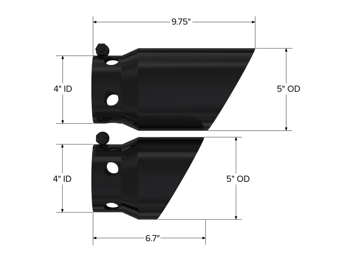 08-Up Ford 6.4L, 6.7L Powerstroke Black-Coated Tip 4 Inch ID 5 Inch Outlet Tip Cover Set 6.75 Inch 9.75 Inch Length MBRP-1