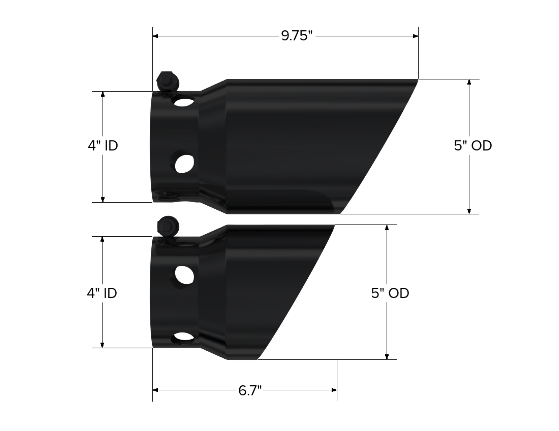 08-Up Ford 6.4L, 6.7L Powerstroke Black-Coated Tip 4 Inch ID 5 Inch Outlet Tip Cover Set 6.75 Inch 9.75 Inch Length MBRP-1