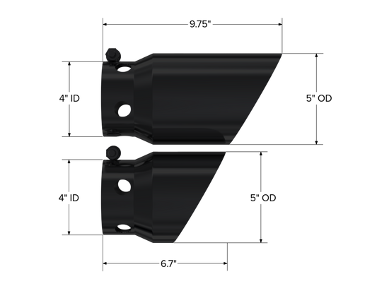 08-Up Ford 6.4L, 6.7L Powerstroke Black-Coated Tip 4 Inch ID 5 Inch Outlet Tip Cover Set 6.75 Inch 9.75 Inch Length MBRP-1