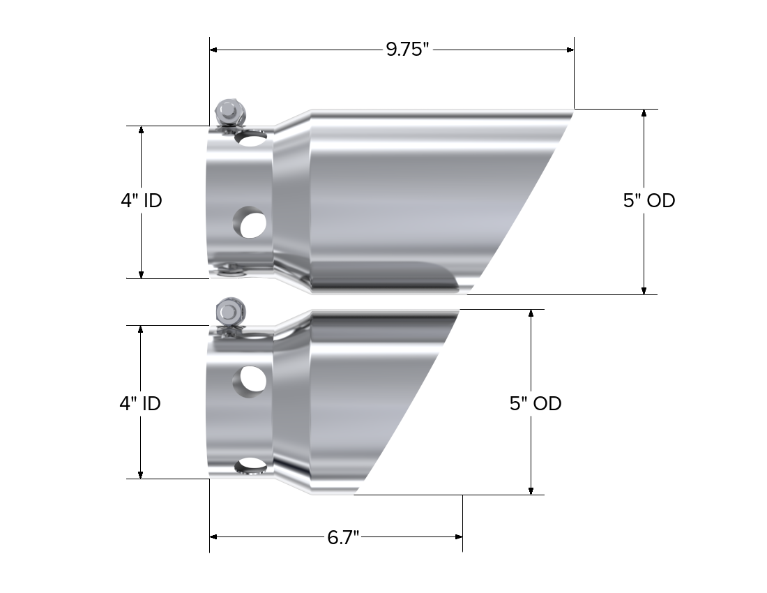 4 Inch Inlet 5 Inch Tip Cover Set-6 3/4 Inch And 9 3/4 Inch Length T304 Stainless Steel MBRP-1