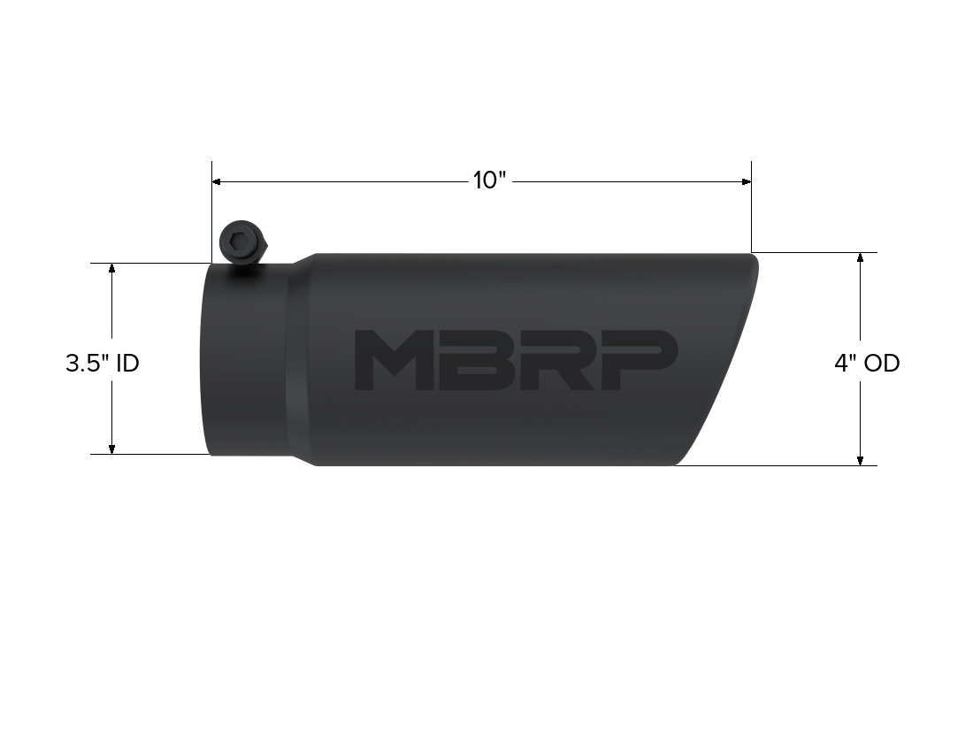 Black Coated Tip, 4 Inch OD Angled Roll End End, 3.5 Inch Inlet, 10 Inch Length, MBRP-1