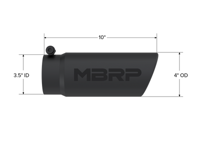 Black Coated Tip, 4 Inch OD Angled Roll End End, 3.5 Inch Inlet, 10 Inch Length, MBRP-1
