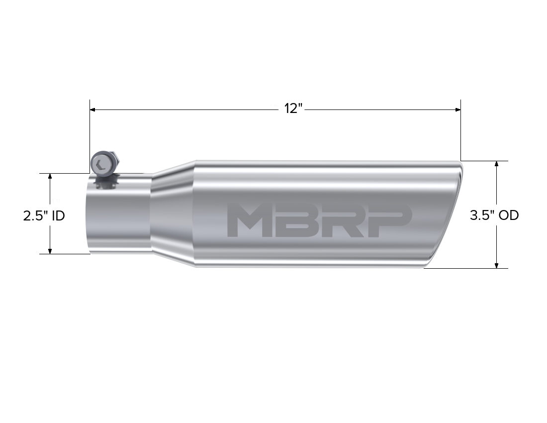 Exhaust Tip 3 1/2 Inch O.D. Angled Rolled End 2 1/2 Inch Inlet 12 Inch Length MBRP-3