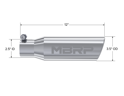 Exhaust Tip 3 1/2 Inch O.D. Angled Rolled End 2 1/2 Inch Inlet 12 Inch Length MBRP-3