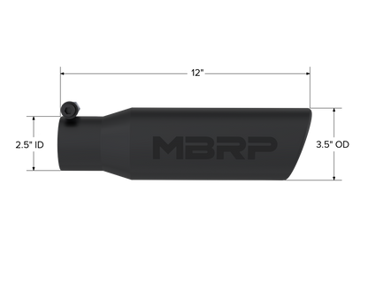 Exhaust Tip 3 1/2 Inch O.D. Angled Rolled End 2 1/2 Inch Inlet 12 Inch Length MBRP-1