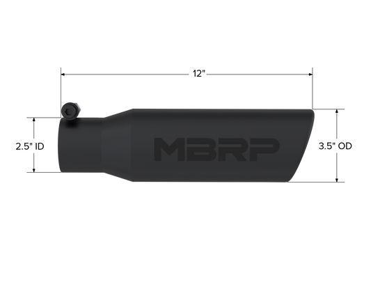 Exhaust Tip 3 1/2 Inch O.D. Angled Rolled End 2 1/2 Inch Inlet 12 Inch Length MBRP-1