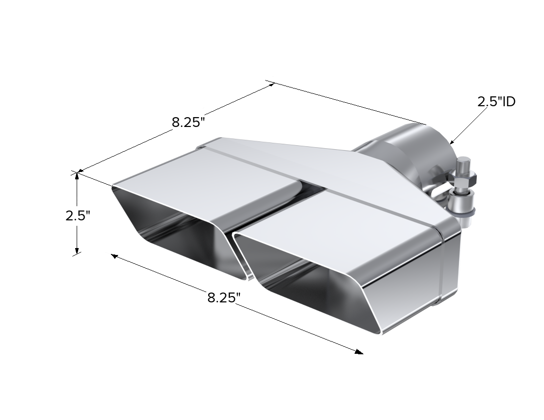 Exhaust Tip 8 x 2 1/2 Inch ID Rectangle 2 1/2 Inch O.D. Inlet 8 1/4 Inch Length T304 Stainless Steel MBRP-1