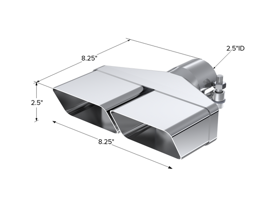 Exhaust Tip 8 x 2 1/2 Inch ID Rectangle 2 1/2 Inch O.D. Inlet 8 1/4 Inch Length T304 Stainless Steel MBRP-1