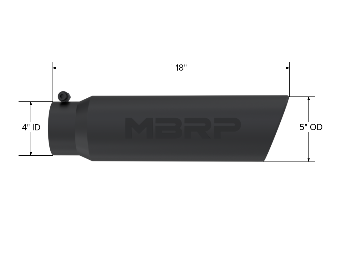 Armor BLK Tip 5 Inch OD Angled Rolled End, 4 Inch inlet, 18 Inch length MBRP-1