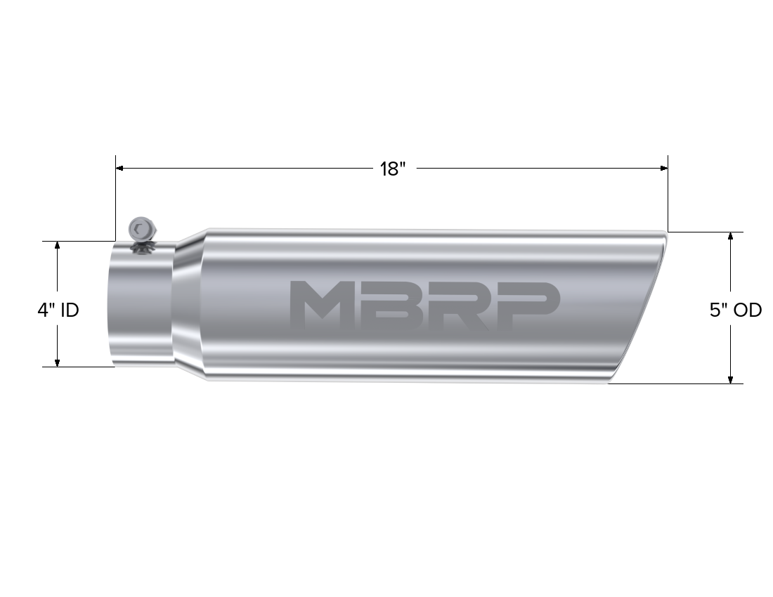 Exhaust Tip, T304 5 Inch OD Angled Rolled End, 4 Inch Inlet 18 Inch length MBRP-1