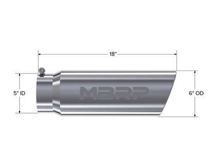 Exhaust Tip 6 Inch O.D. Angled Rolled End 5 Inch Inlet 18 Inch Length MBRP-3