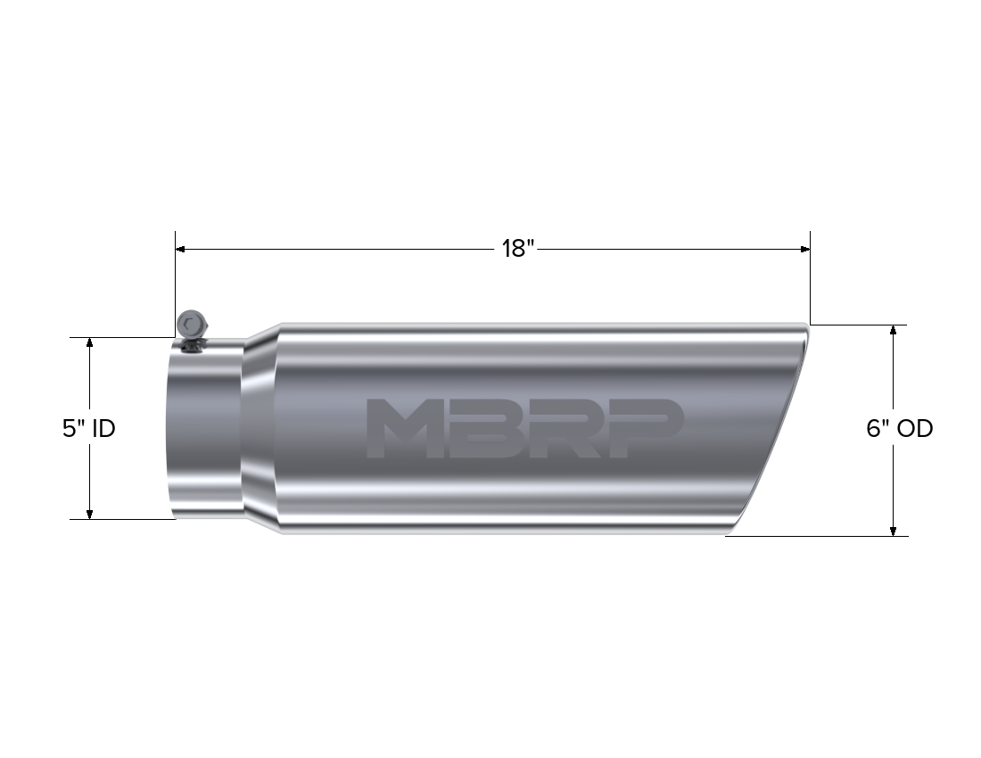 Exhaust Tip 6 Inch O.D. Angled Rolled End 5 Inch Inlet 18 Inch Length MBRP-3