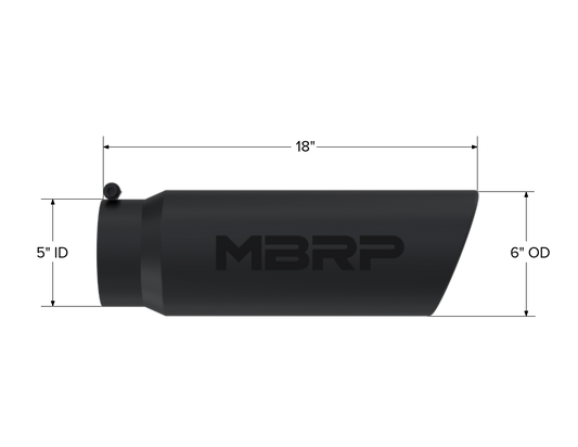 Exhaust Tip 6 Inch O.D. Angled Rolled End 5 Inch Inlet 18 Inch Length MBRP-1