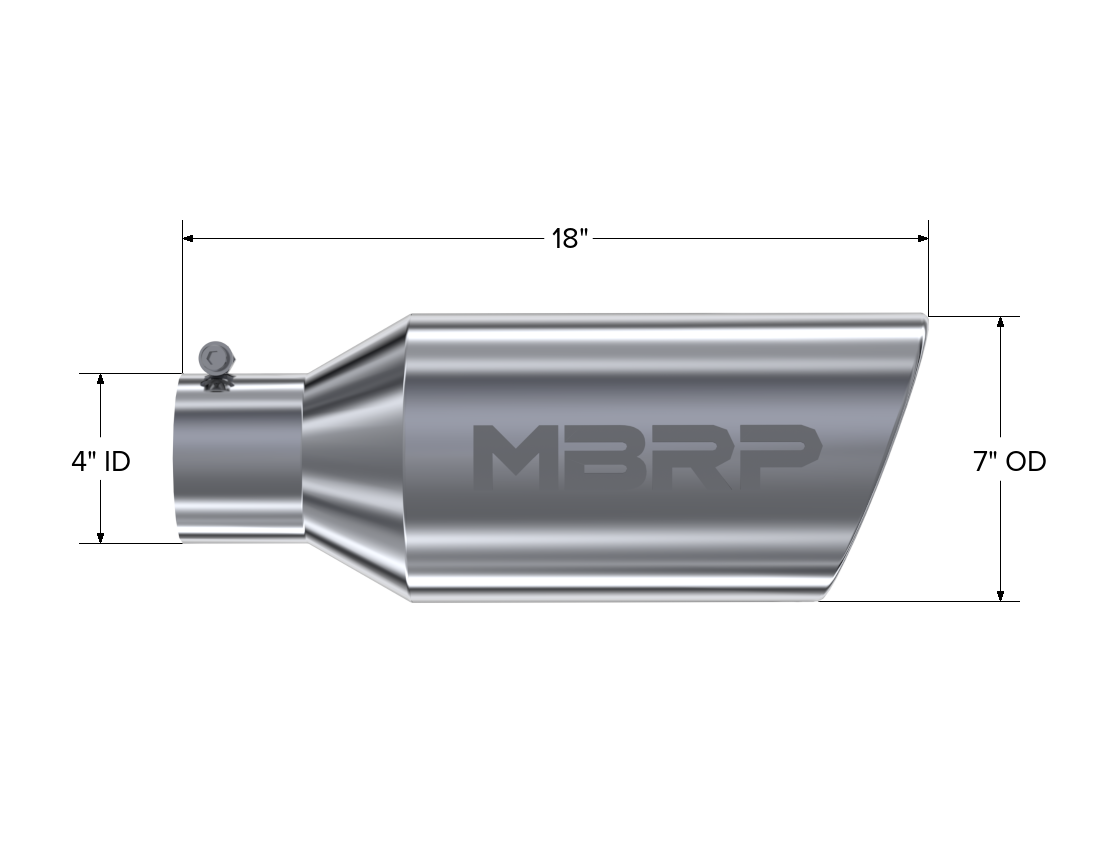 Exhaust Tail Pipe Tip 7 Inch O.D. Rolled End 4 Inch Inlet 18 Inch Length T304 Stainless Steel MBRP-1