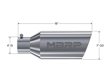 Exhaust Tail Pipe Tip 7 Inch O.D. Rolled End 4 Inch Inlet 18 Inch Length T304 Stainless Steel MBRP-1