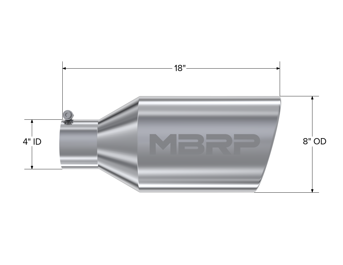 Exhaust Tip 8 Inch O.D. Rolled End 4 Inch Inlet 18 Inch Length MBRP-3