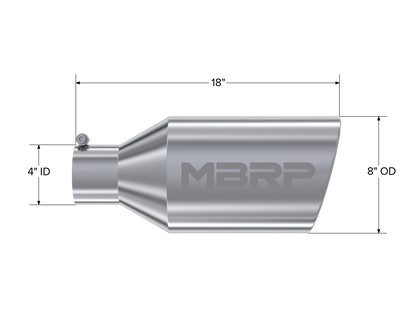 Exhaust Tip 8 Inch O.D. Rolled End 4 Inch Inlet 18 Inch Length MBRP-3