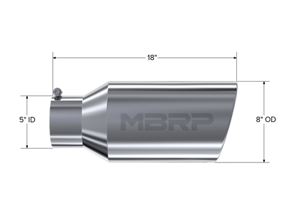 Exhaust Tip 8 Inch O.D. Rolled End 5 Inch Inlet 18 Inch Length T304 Stainless Steel MBRP-1