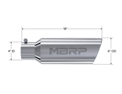 Exhaust Tip 6 Inch O.D. Rolled End 4 Inch Inlet 18 Inch Length MBRP-3