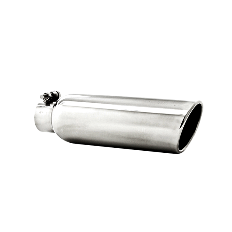 3.5 Inch OD 2.25 Inch Inlet 12 Inch Length Angled Cut Rolled End Clampless-No Weld T304 Stainless Steel MBRP