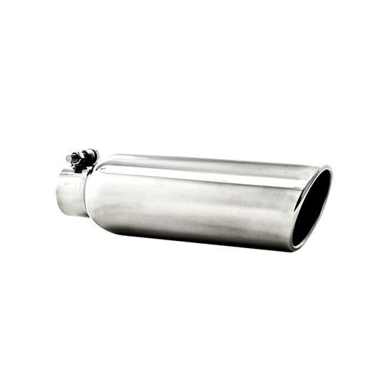 3.5 Inch OD 2.25 Inch Inlet 12 Inch Length Angled Cut Rolled End Clampless-No Weld T304 Stainless Steel MBRP
