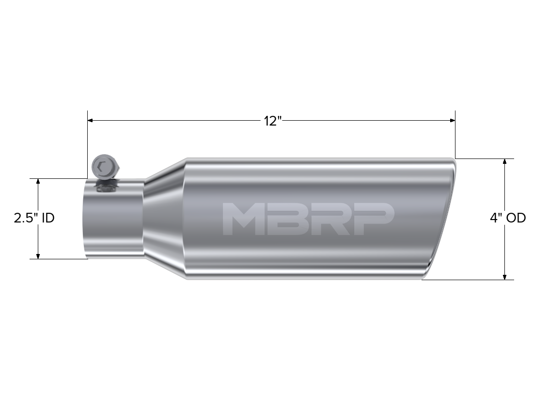 4 Inch OD 2.5 Inch Inlet 12 Inch Length Exhaust Tail Pipe TipAngled Cut Rolled End Clampless-No Weld T304 Stainless Steel MBRP-1
