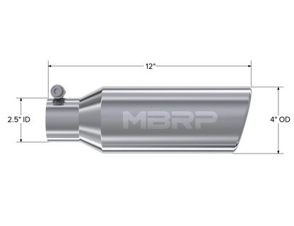 4 Inch OD 2.5 Inch Inlet 12 Inch Length Exhaust Tail Pipe TipAngled Cut Rolled End Clampless-No Weld T304 Stainless Steel MBRP-1