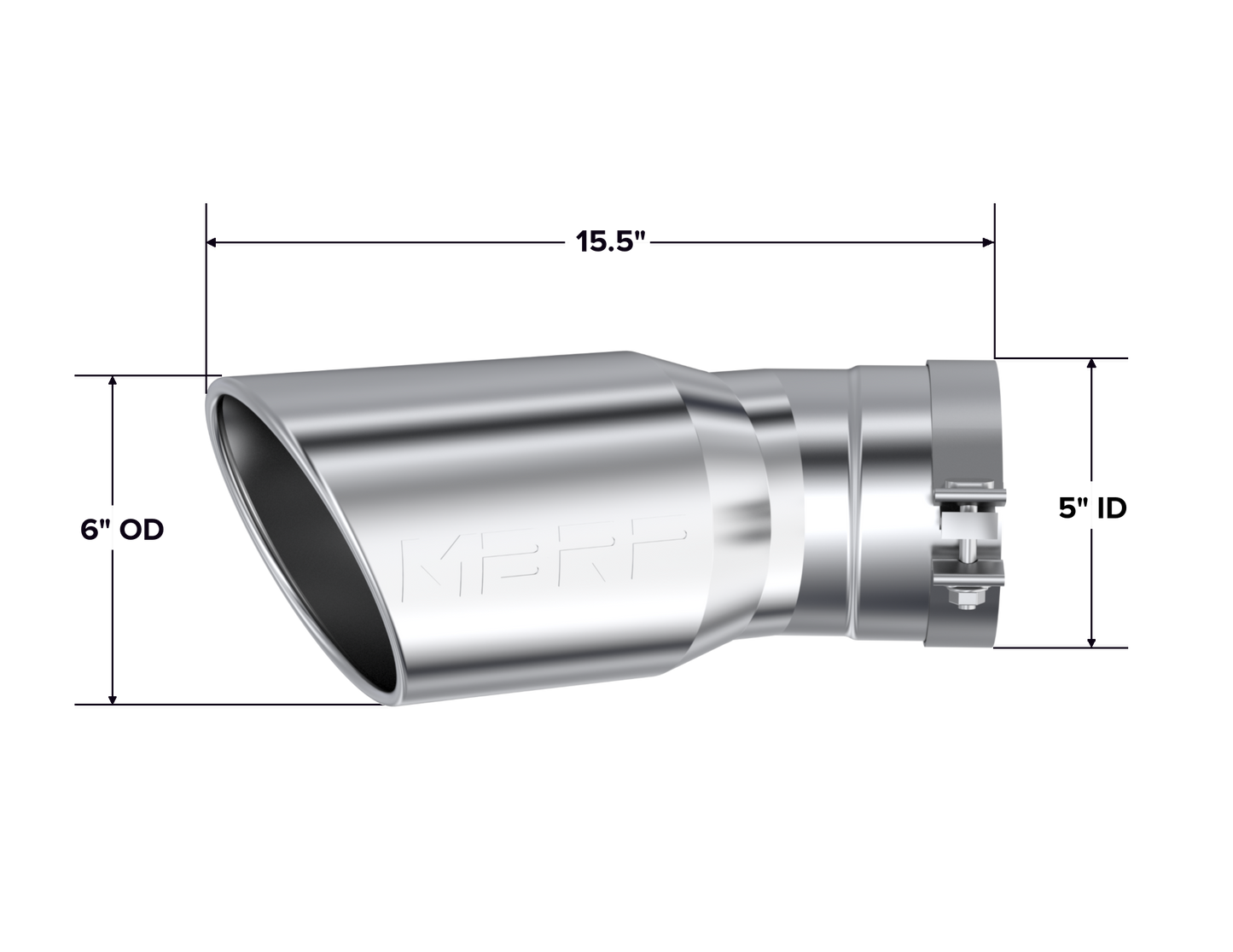 Exhaust Tip 6 Inch O.D. Angled Rolled End 5 Inch Inlet 15 1/2 Inch Length 30 Degree Bend MBRP-3
