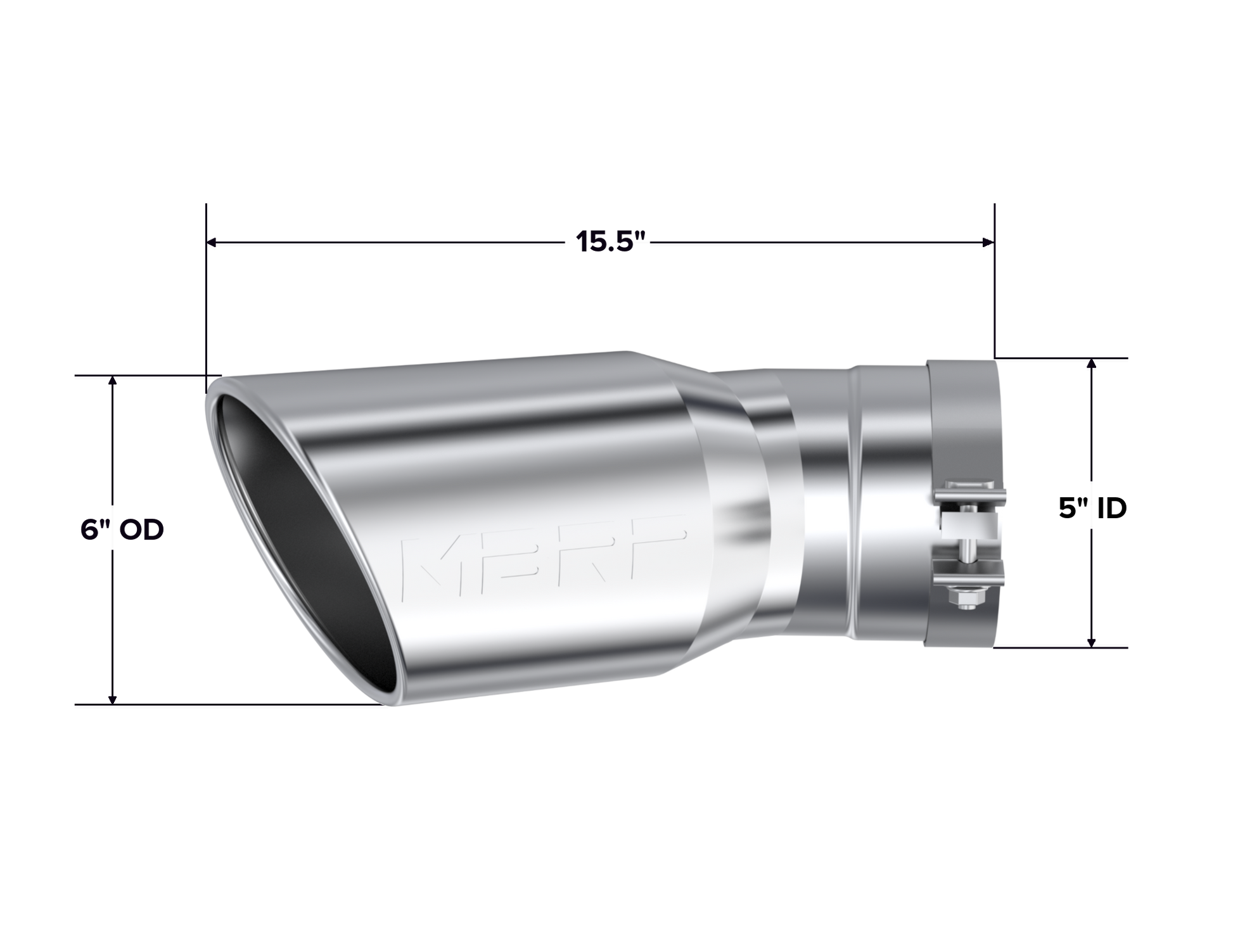 Exhaust Tip 6 Inch O.D. Angled Rolled End 5 Inch Inlet 15 1/2 Inch Length 30 Degree Bend MBRP-3