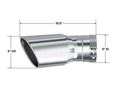 Exhaust Tip 6 Inch O.D. Angled Rolled End 5 Inch Inlet 15 1/2 Inch Length 30 Degree Bend MBRP-3