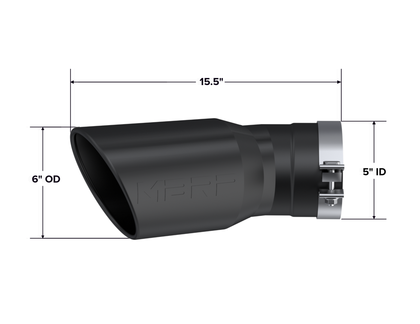Exhaust Tip 6 Inch O.D. Angled Rolled End 5 Inch Inlet 15 1/2 Inch Length 30 Degree Bend MBRP-1