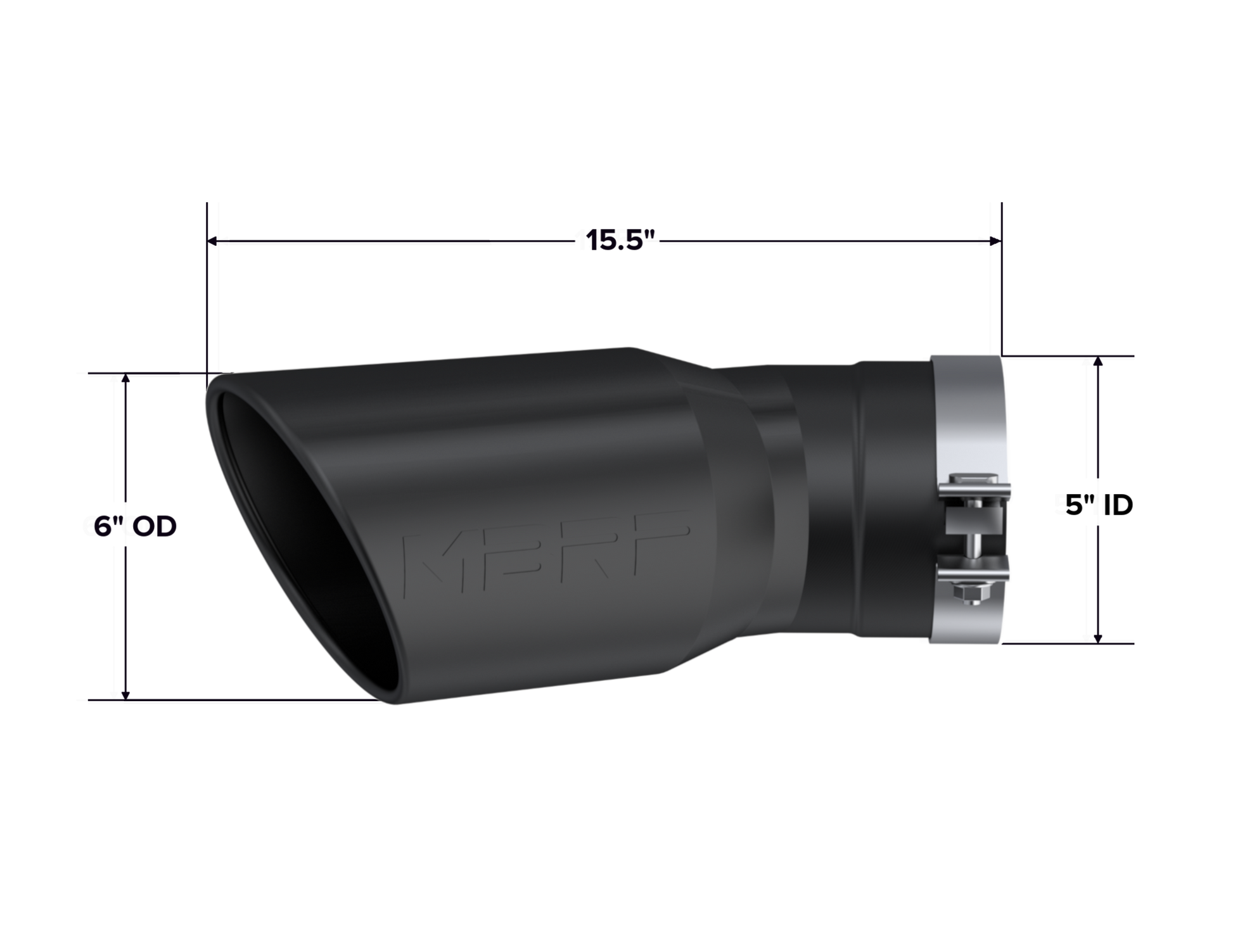 Exhaust Tip 6 Inch O.D. Angled Rolled End 5 Inch Inlet 15 1/2 Inch Length 30 Degree Bend MBRP-1