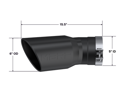 Exhaust Tip 6 Inch O.D. Angled Rolled End 5 Inch Inlet 15 1/2 Inch Length 30 Degree Bend MBRP-1