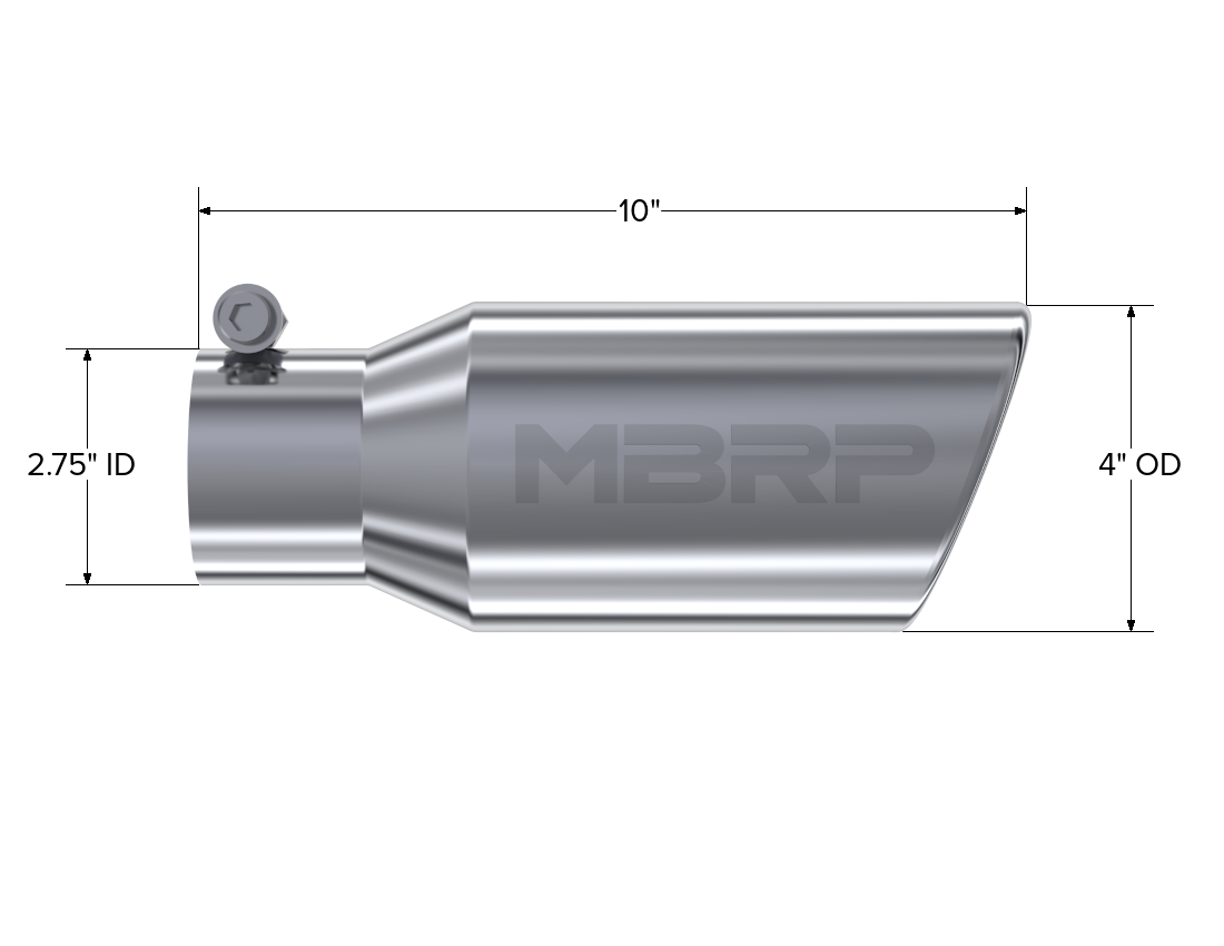 Exhaust Tip 4 Inch O.D. Angled Rolled End 2 3/4 Inch Inlet 10 Inch Length MBRP-3