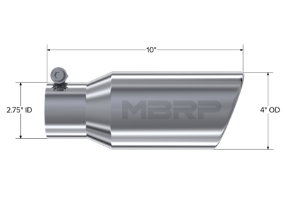 Exhaust Tip 4 Inch O.D. Angled Rolled End 2 3/4 Inch Inlet 10 Inch Length MBRP-3