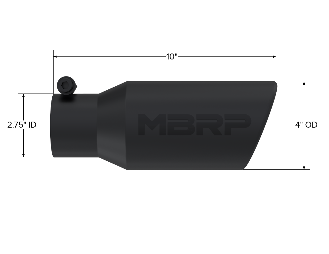 Exhaust Tip 4 Inch O.D. Angled Rolled End 2 3/4 Inch Inlet 10 Inch Length MBRP-1