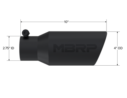 Exhaust Tip 4 Inch O.D. Angled Rolled End 2 3/4 Inch Inlet 10 Inch Length MBRP-1