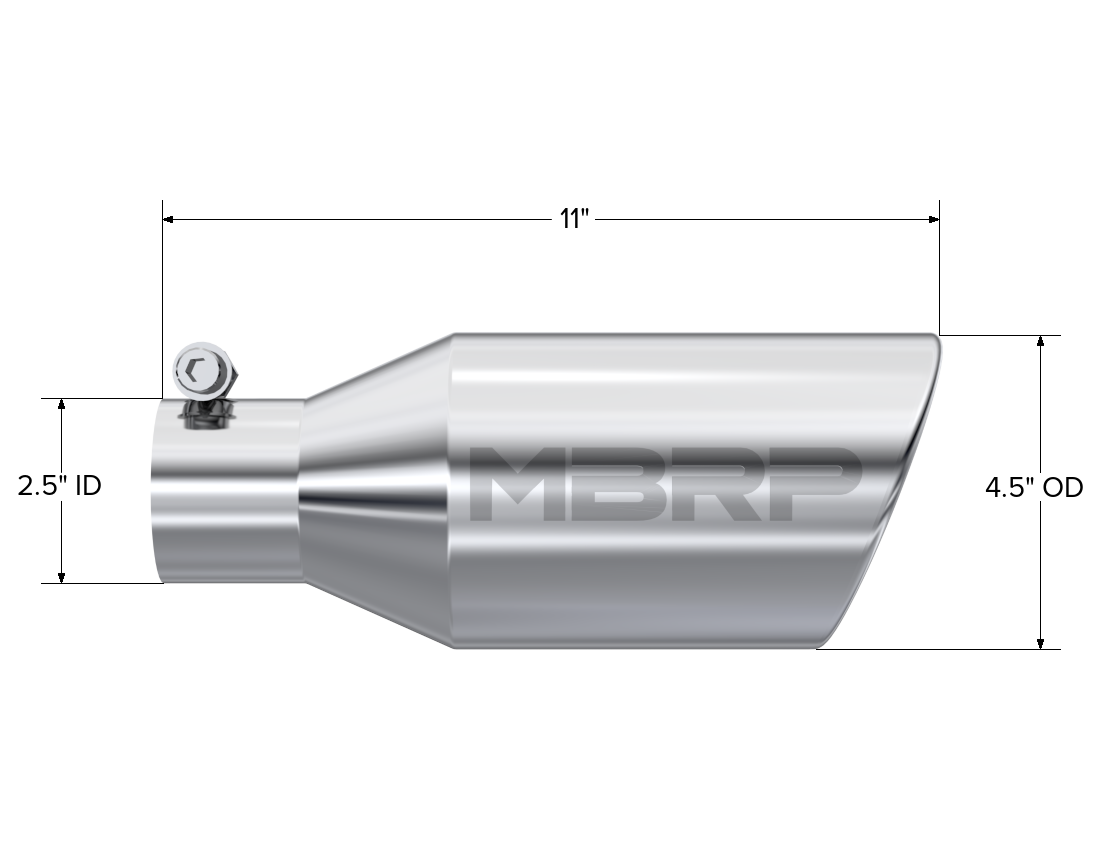 Exhaust Tip 4 1/2 Inch O.D. Single Wall Angle Rolled End 2.5 Inch Inlet 11 Inch Length T304 Stainless Steel MBRP-1