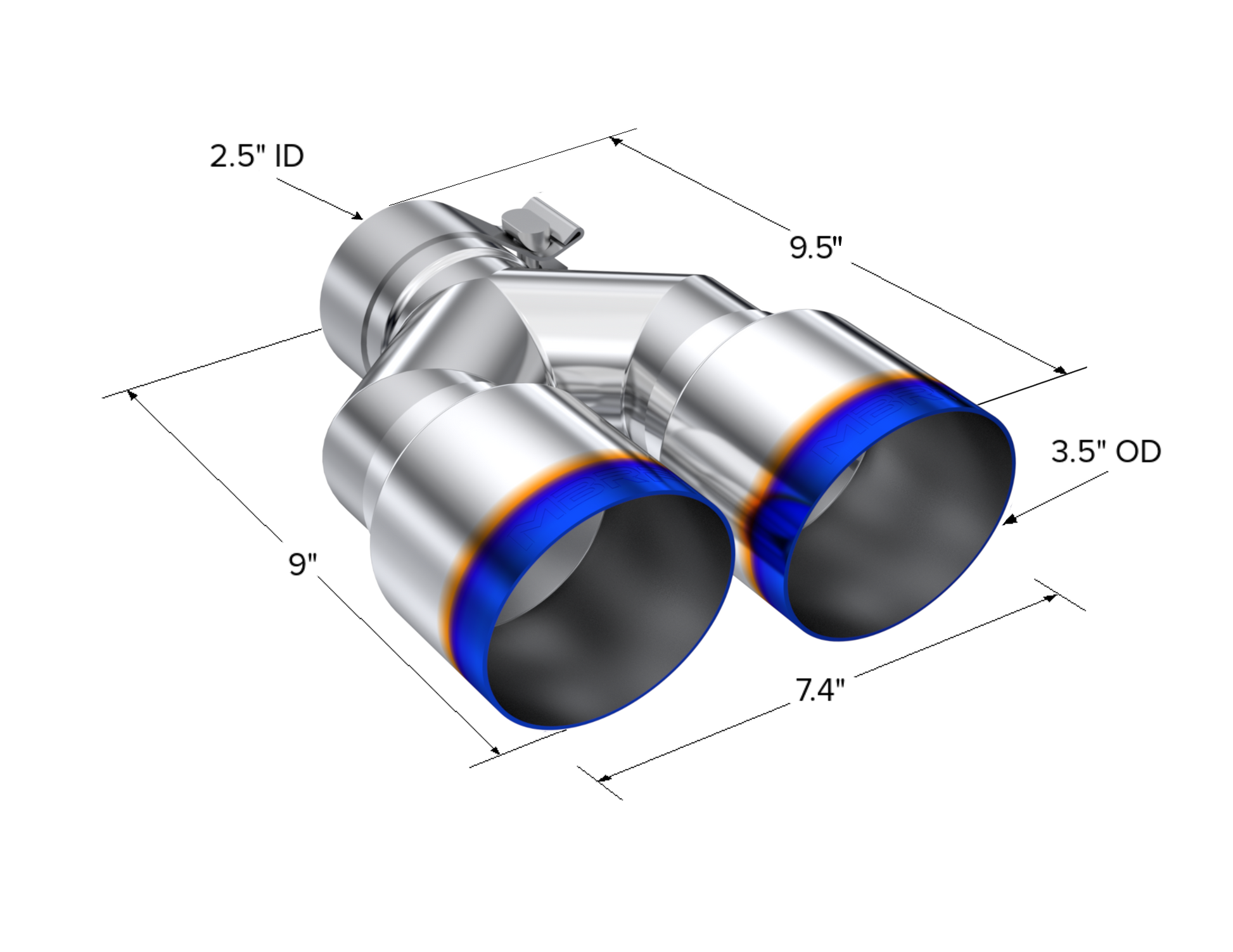 T304 Stainless Steel Burnt End Tip 2.5 Inch ID Dual 3.5 Inch OD Out 9.5 Inch Length Single Wall MBRP-2