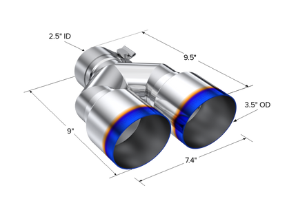 T304 Stainless Steel Burnt End Tip 2.5 Inch ID Dual 3.5 Inch OD Out 9.5 Inch Length Single Wall MBRP-2