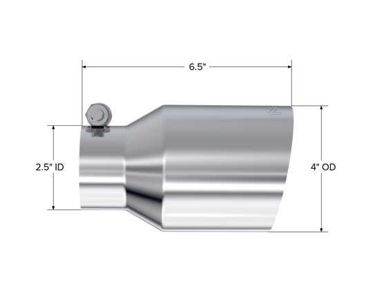 T304 Stainless Steel Tip 2.5 Inch ID 4 Inch OD Single Wall Angle Cut 6.5 Inch Length MBRP-1