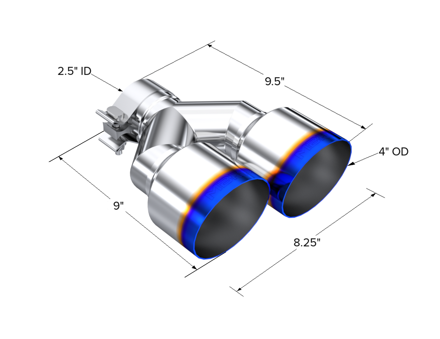 T304 Stainless Steel Burnt End Tip Pro Series 2.5 Inch ID Dual 4 Inch OD Out 9.55 Inch Length Single Wall MBRP-1