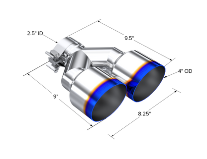 T304 Stainless Steel Burnt End Tip Pro Series 2.5 Inch ID Dual 4 Inch OD Out 9.55 Inch Length Single Wall MBRP-1