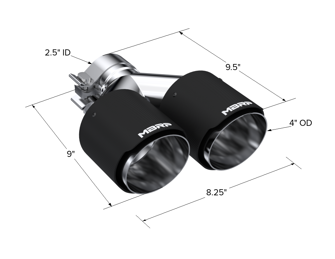 Carbon Fiber Tip 2.5 Inch ID Dual 4 Inch OD Out 9.5 Inch Length Dual Wall MBRP-2