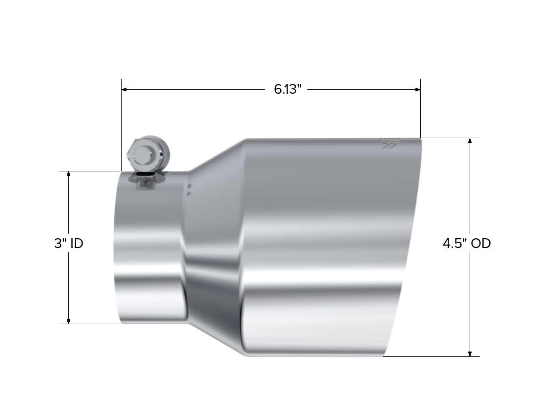3 Inch Inlet 4.5 Inch OD Out 6.13 Inch Length Angle Cut Universal Tail Pipe Tip T304 Stainless Steel Tip MBRP-1