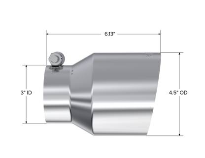 3 Inch Inlet 4.5 Inch OD Out 6.13 Inch Length Angle Cut Universal Tail Pipe Tip T304 Stainless Steel Tip MBRP-1