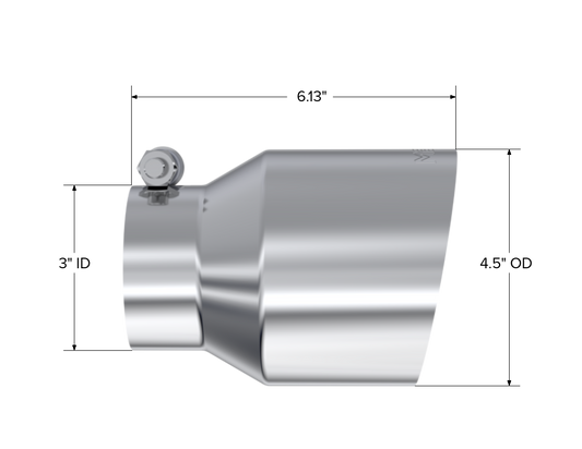 3 Inch Inlet 4.5 Inch OD Out 6.13 Inch Length Angle Cut Universal Tail Pipe Tip T304 Stainless Steel Tip MBRP-1