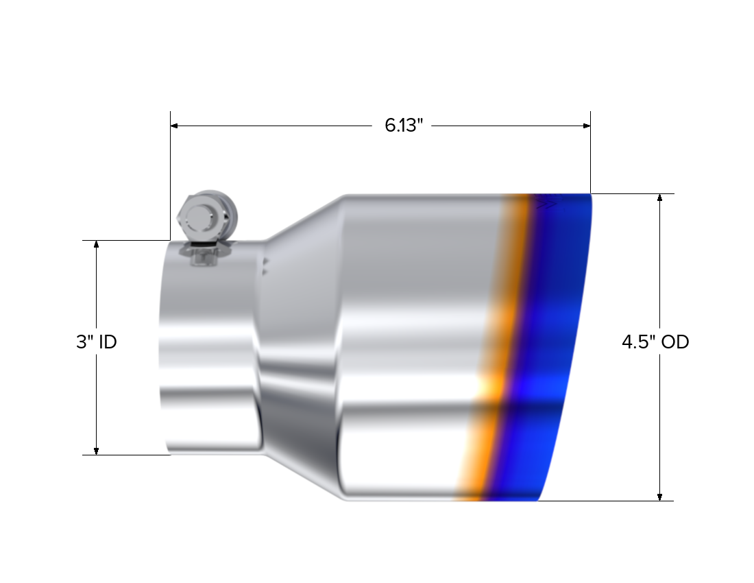 T304 Stainless Steel Burnt End Tip 3 Inch inlet 4.5 Inch OD Out 6.13 Inch Length Angle Cut MBRP-1