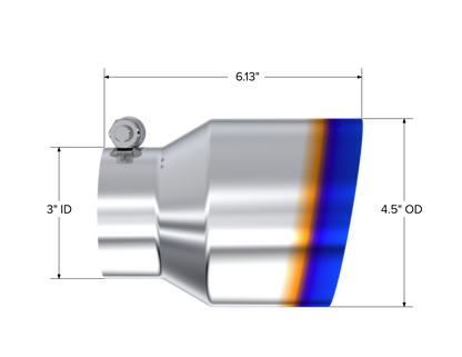 T304 Stainless Steel Burnt End Tip 3 Inch inlet 4.5 Inch OD Out 6.13 Inch Length Angle Cut MBRP-1